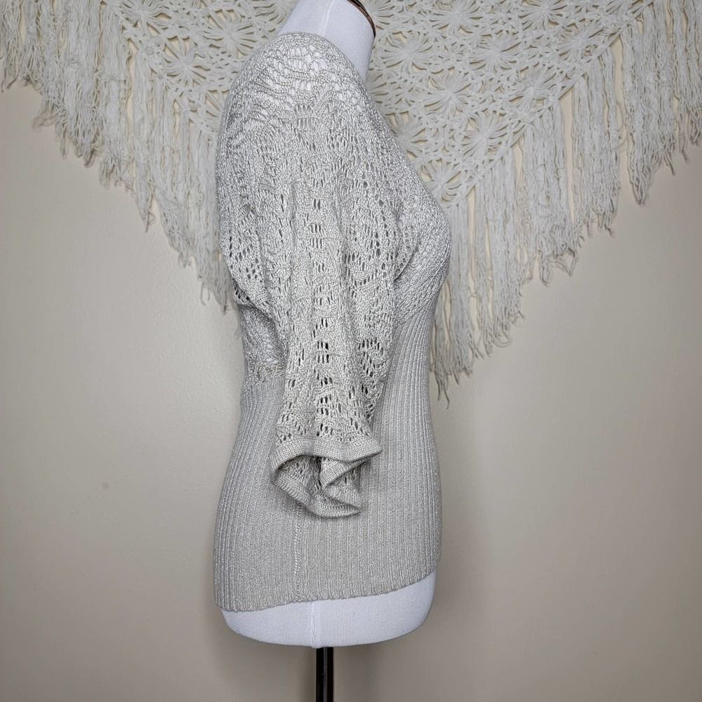 XOXO Collection Knit Metallic Sweater Tan Silver Size Small - Picture 3 of 16